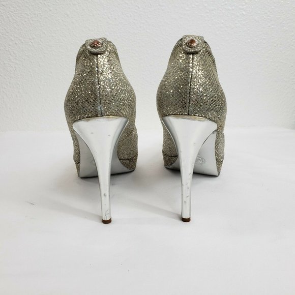 Michael Kors Peep Toe Slip On Pumps Gold‎ Silver Women Size 6 M Platform Heels - Picture 9 of 12